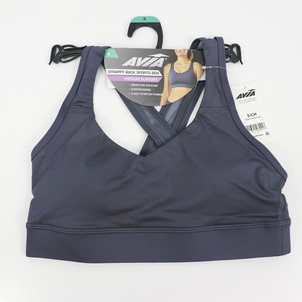 Avia Small Women's Gray Medium Impact Strappy Sports Bra 32C 34B 36A